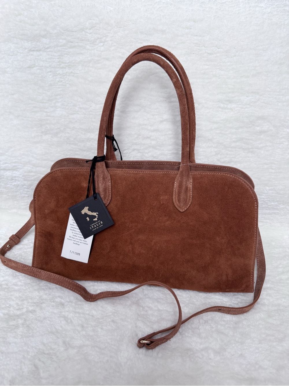 Claudia Firenze 2 Handle Suede Carmel Color Handbag Purse  Made In Italy NWT